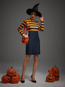 Women's Orange Black Striped Gothic Halloween Dress