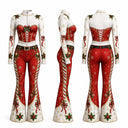 Women's Red Holly White-Yoke Flared Christmas Bodysuit