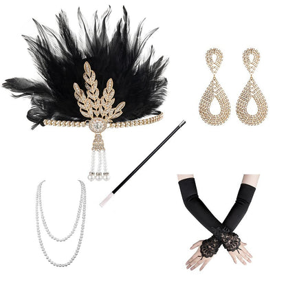 5PCS Black 1920s Flapper Accessory Set
