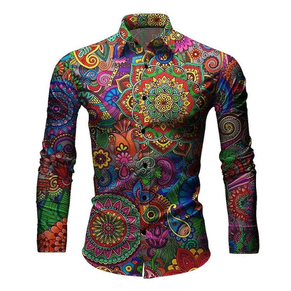 Retro 70S Psychedelic Mandala Paisley Long Sleeves Collar Shirt