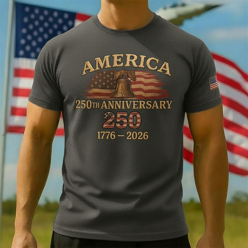 Men's American 250th Liberty Bell American Flag Patriotic Printed T-shirt