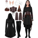 Vestido asimétrico medieval con tocado, corsé y armaduras