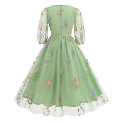 Floral Embroidered V-Neck Midi Dress