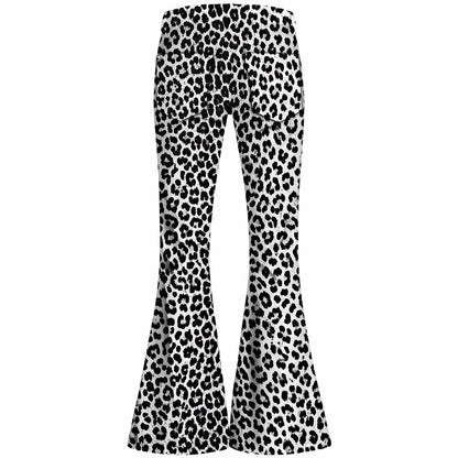 Retro 70s Boho Leopard High Waist Wide Flared Trousers in Gray