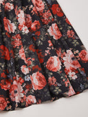 Women’s Oktoberfest Black Rose Floral Dirndl Dress with Red Apron