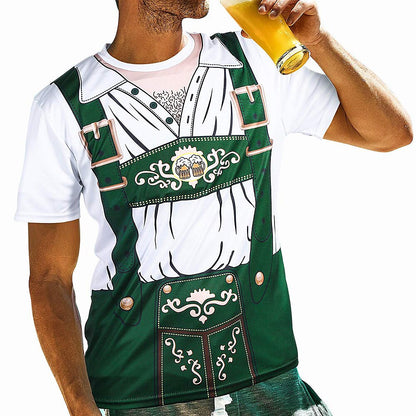 Men's Oktoberfest Green Lederhosen Beer Graphic T-shirt