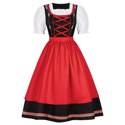 Oktoberfest Rot Schwarz Besticktes Dirndlkleid mit Schürze 