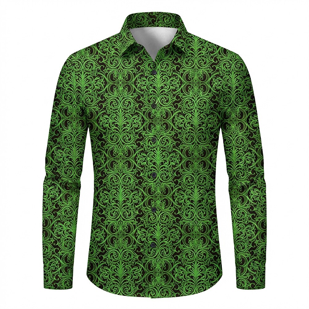 Retro 70S Vintage Ornate Baroque Pattern Long Sleeves Collar Shirt