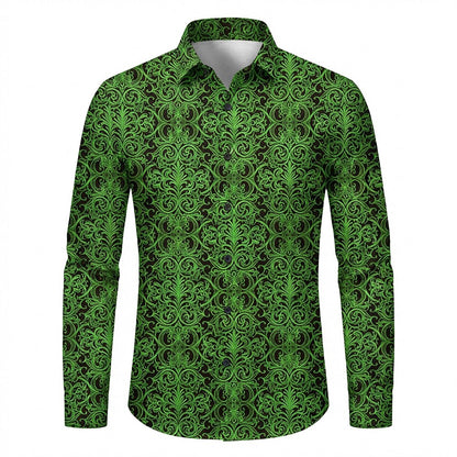 Retro 70S Vintage Ornate Baroque Pattern Long Sleeves Collar Shirt