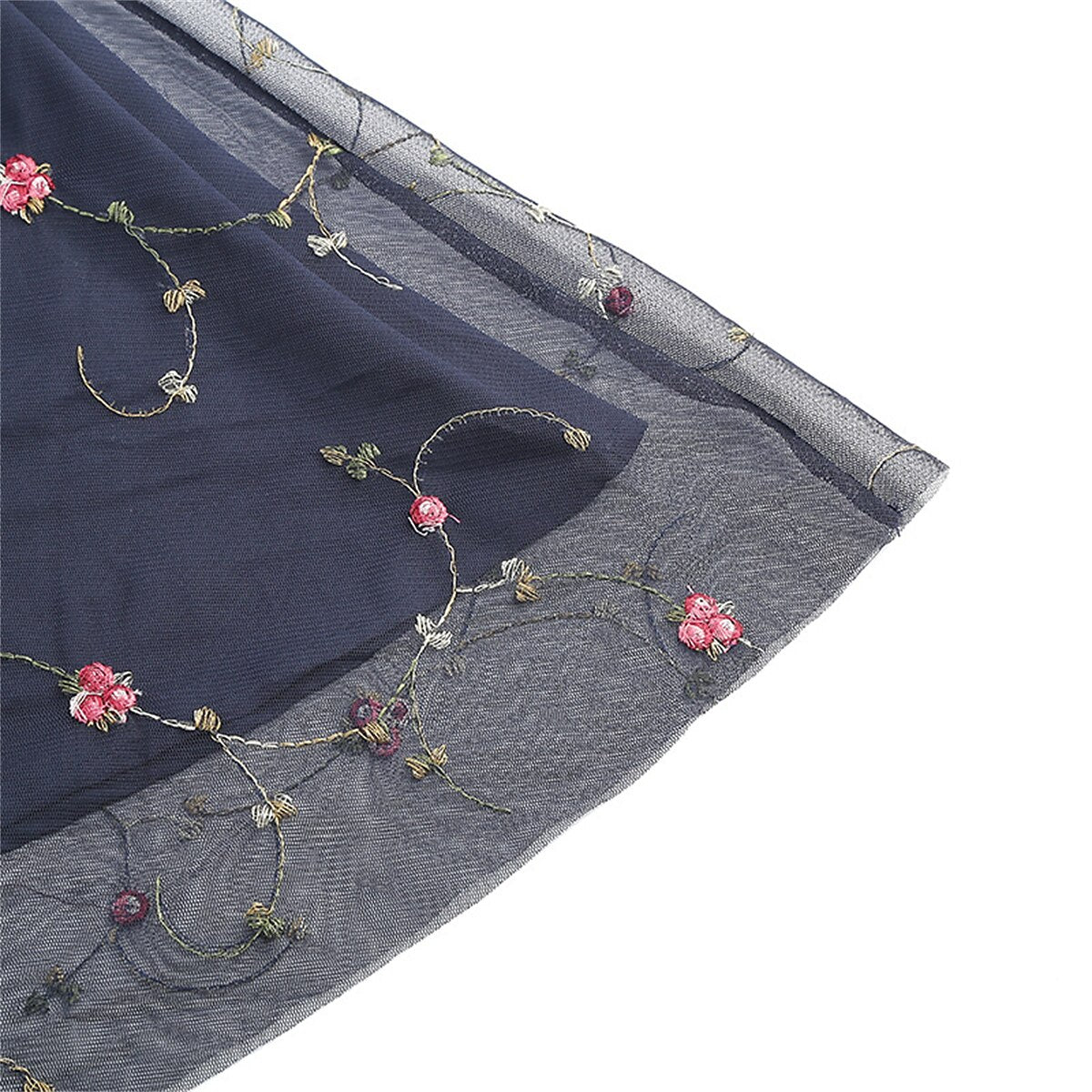 Embroidered Floral Tulle Midi Dress