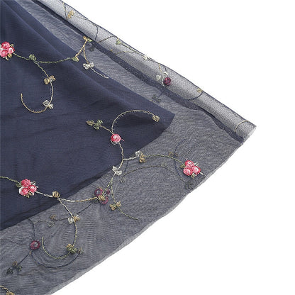 Embroidered Floral Tulle Midi Dress