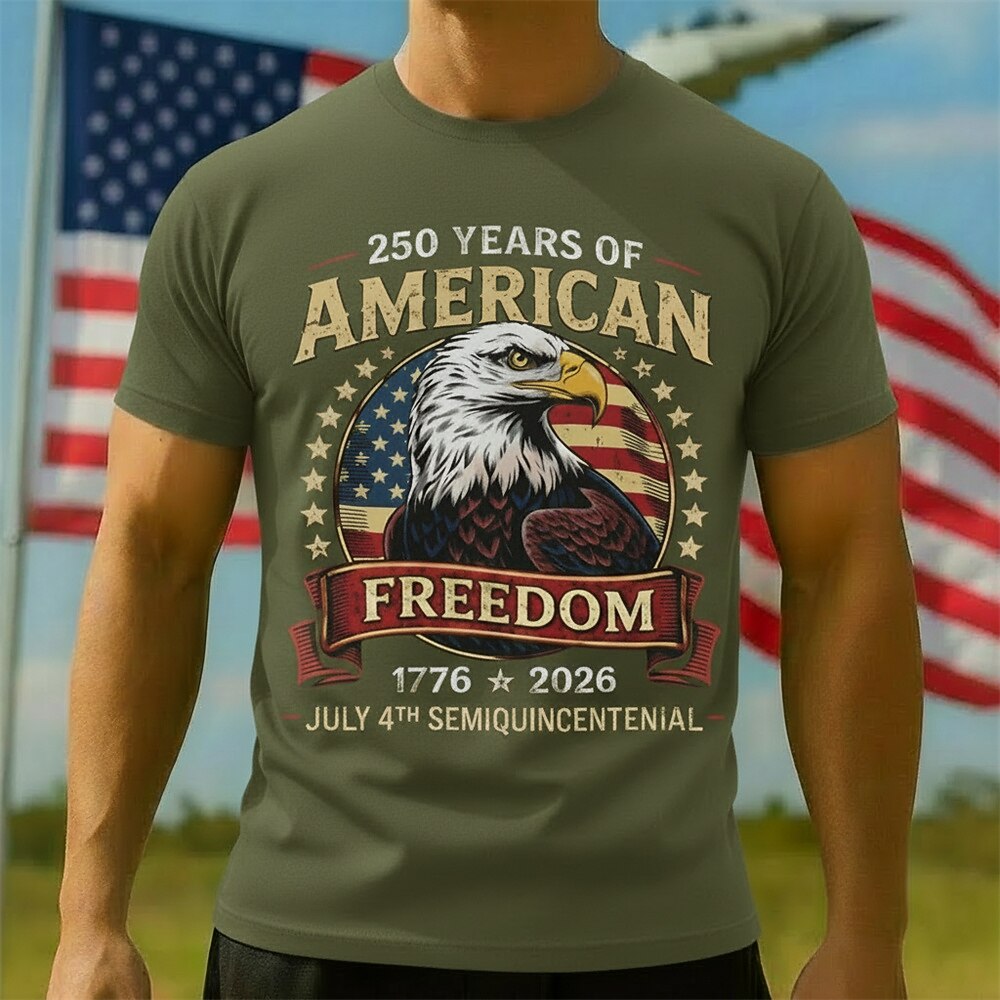 Men's American 250th Eagle American Flag Freedom Patriotic Printed T-shirt