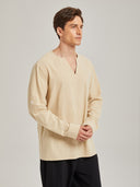 Men's Beige Medieval Peasant Shirt & Black Pants Costume Set