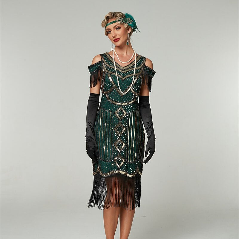 Green Sequin Art Deco Flapper Dress