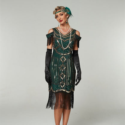 Green Sequin Art Deco Flapper Dress