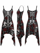 Women's Gothic Skeleton Rose High-Low Halloween Dress
