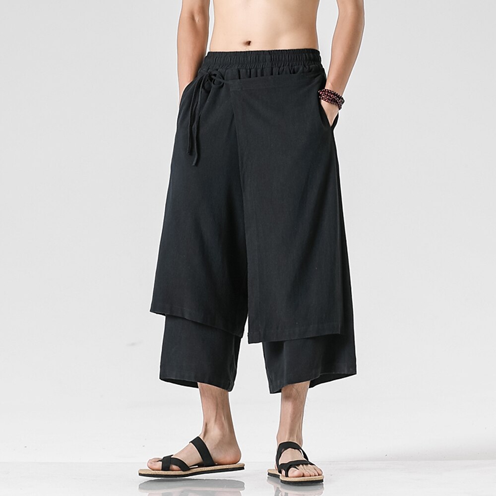 Retro Style Faux Two Piece Design Linen Pants - Retrorobe