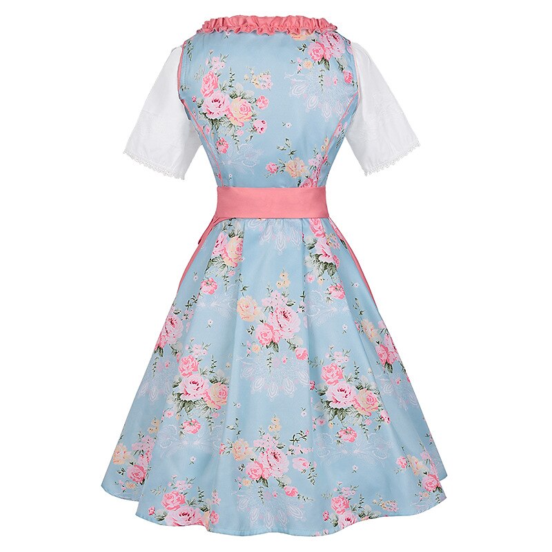 Oktoberfest Embroidered Dirndl Dress with Checkered Apron and Blouse