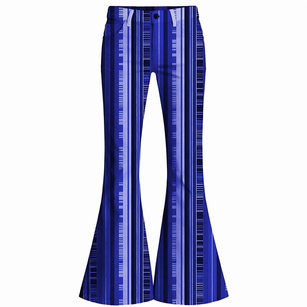 Retro 70s Blue Stripes High Waist Wide Flared Trousers