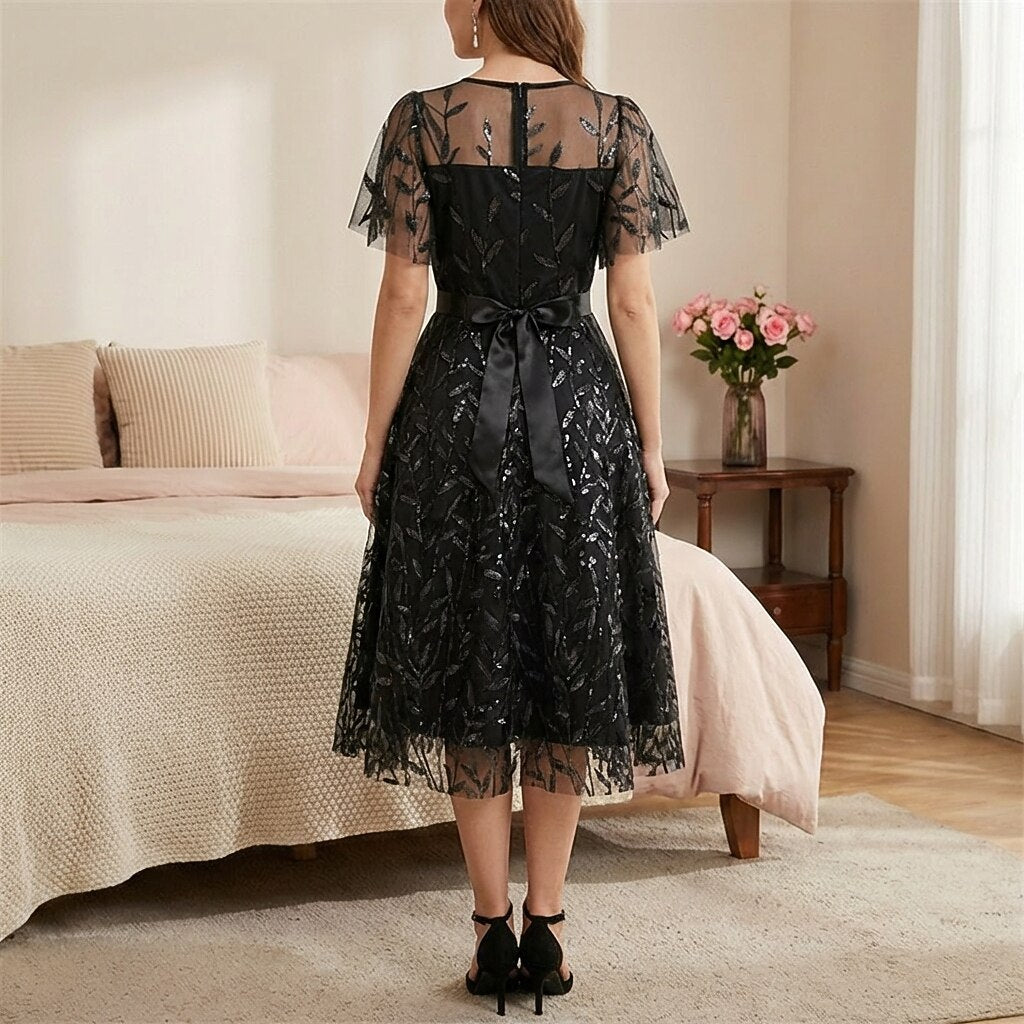 Embroidered Flutter Sleeve Midi Dress