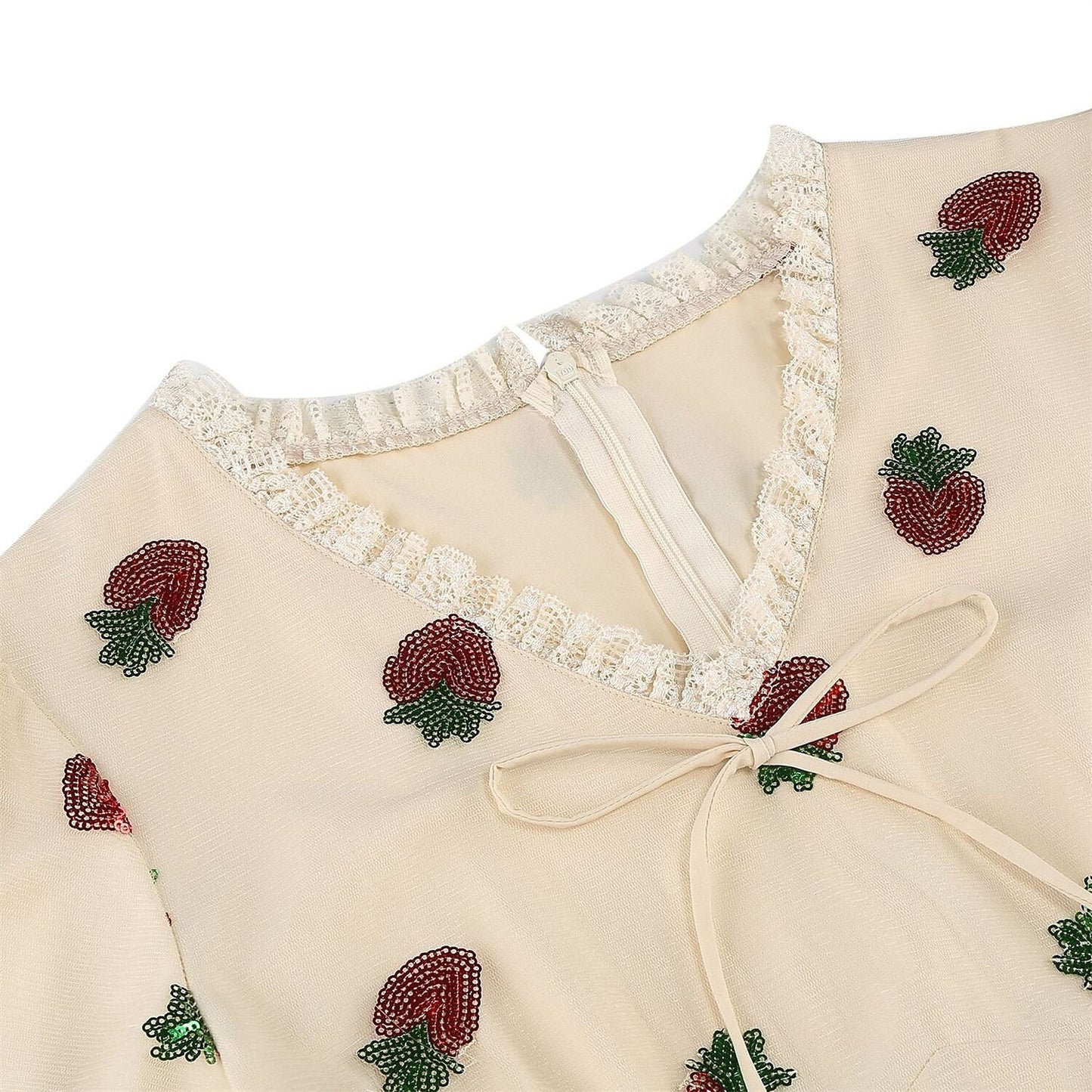Strawberry Embroidered Mesh Midi Dress