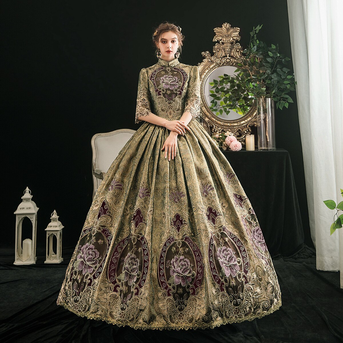 The Marvelous Mrs. Maisel Rococo Medieval Dress Party Costume Masquerade Women's Costume Black Vintage Cosplay Party Masquerade Halloween - Retrorobe