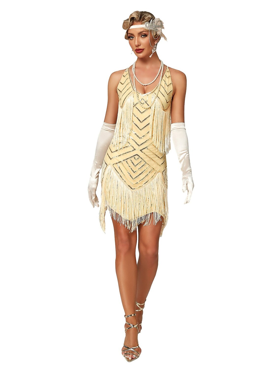 Sequin Chevron Flapper Dress with Geometric Pattern