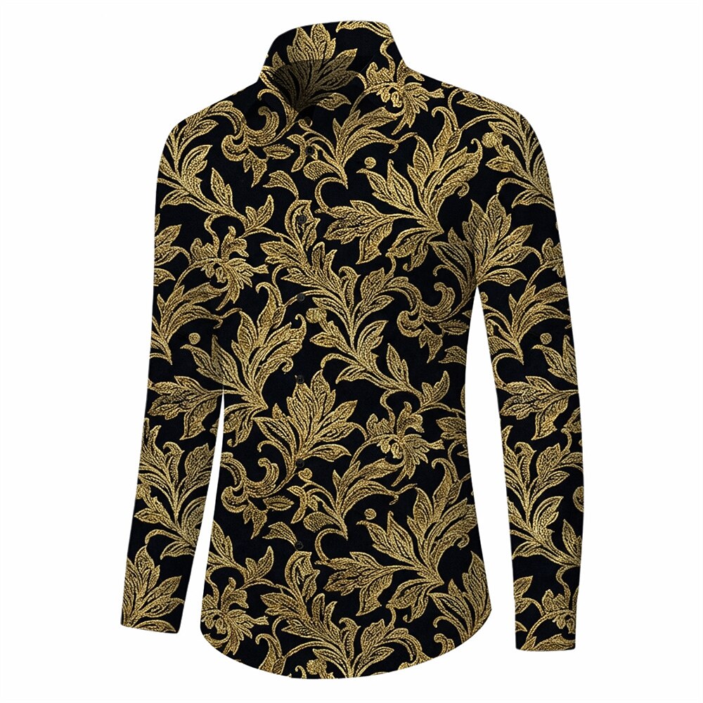 Retro 70S Vintage Baroque Floral Pattern Long Sleeves Collar Shirt