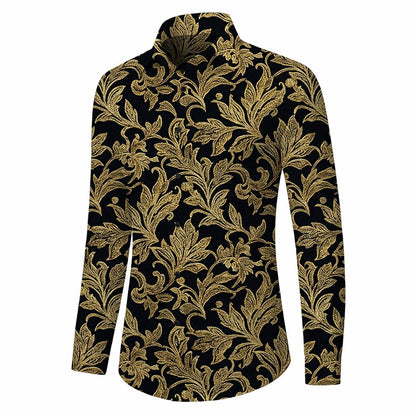 Retro 70S Vintage Baroque Floral Pattern Long Sleeves Collar Shirt
