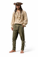 Men's Black Pirate Costume Set with Cream Ruffled Shirt