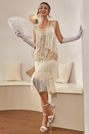 Champagne Floral Sequins Flapper Dress