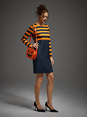 Women's Orange Black Striped Gothic Halloween Dress