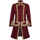 Ensemble de costume victorien 3 pièces pour homme, bordeaux avec bordure dorée