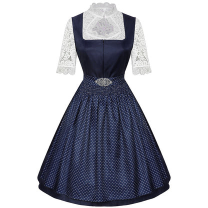 Oktoberfest Bavarian Dirndl Dress with Apron and Lace Blouse