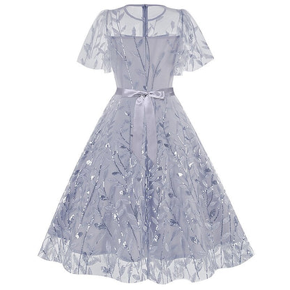 Embroidered Flutter Sleeve Midi Dress