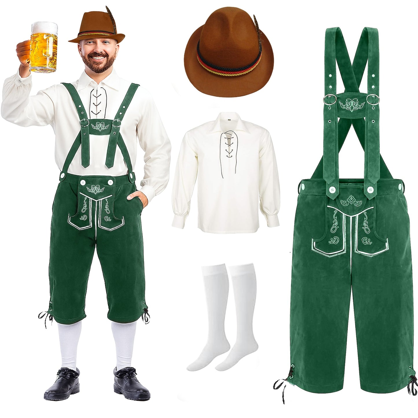 Oktoberfest Lederhosen Set with Shirt, Hat, and Socks