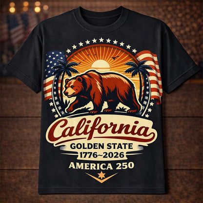 Men's American 250th California Bear West Coast Patriotic Printed T-shirt