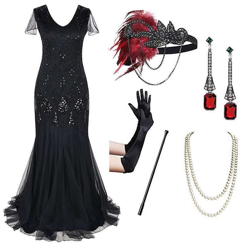 Art Deco Beaded Gown with Accessories Set