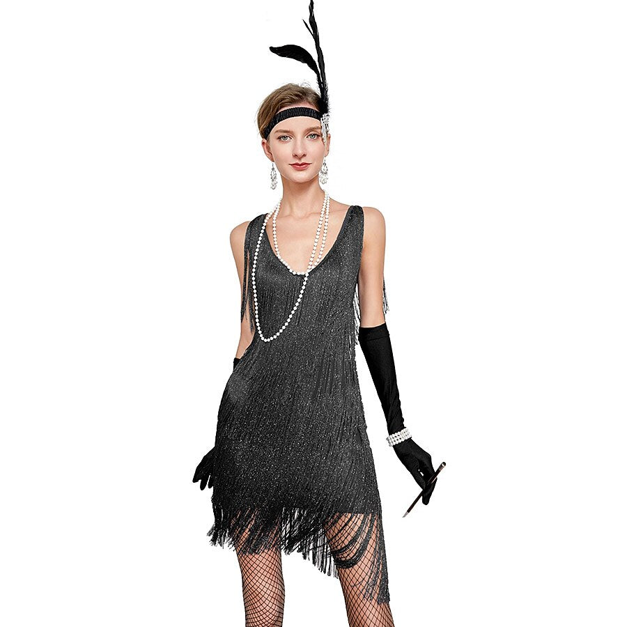 Sequin Fringe Charleston Dress with Accessories Set