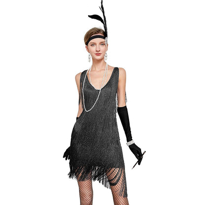 Sequin Fringe Charleston Dress with Accessories Set