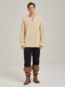Men's Beige Medieval Peasant Shirt & Black Pants Costume Set
