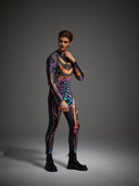 Men's Neon Jack-O'-Lantern Skeleton Halloween Bodysuit