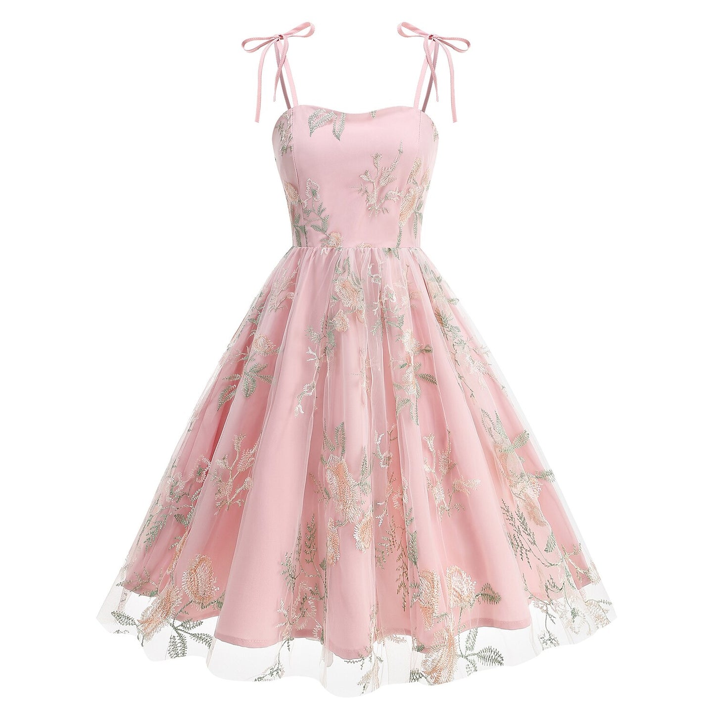 Floral Embroidered Sweetheart Midi Dress