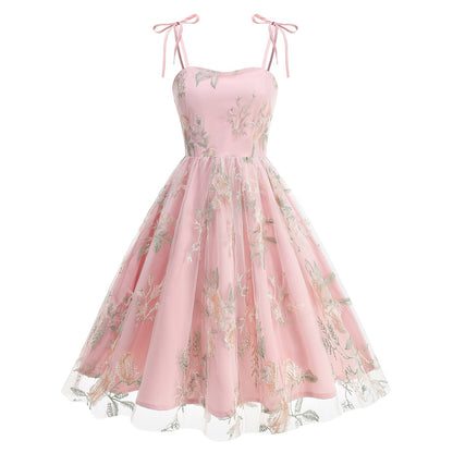 Floral Embroidered Sweetheart Midi Dress