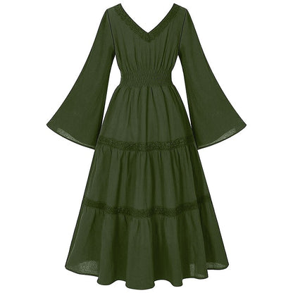 Renaissance Dress Embroidery Bell Sleeves A-Line Dress