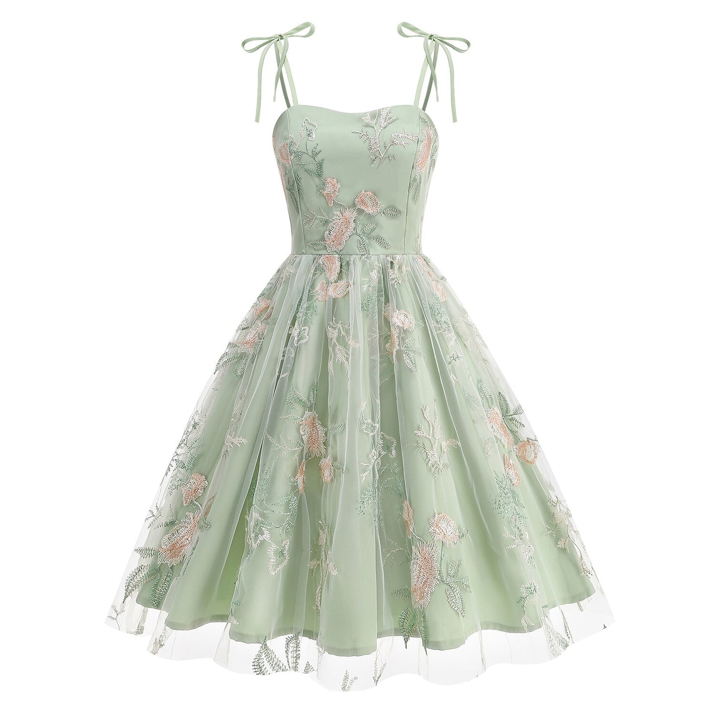 Floral Embroidered Sweetheart Midi Dress