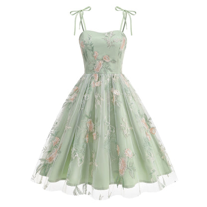 Floral Embroidered Sweetheart Midi Dress