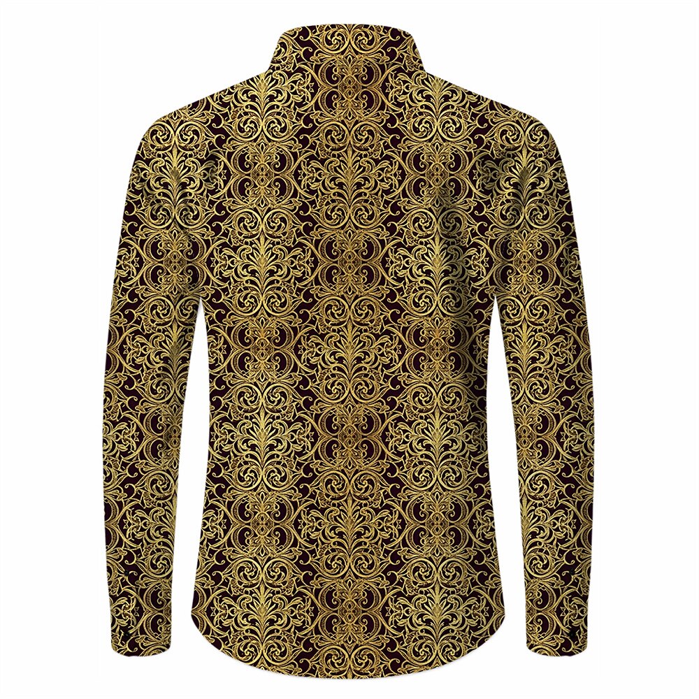 Retro 70S Vintage Ornate Baroque Pattern Long Sleeves Collar Shirt