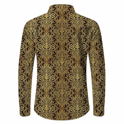 Retro 70S Vintage Ornate Baroque Pattern Long Sleeves Collar Shirt
