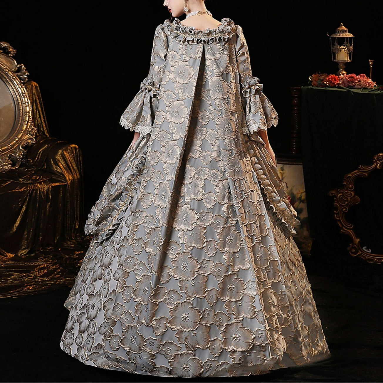 Rococo Floral Brocade Style Gown Robe à la Française - Retrorobe